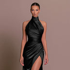 Halter Sleeveless Split Bottoming Dress Autumn Stand Collar