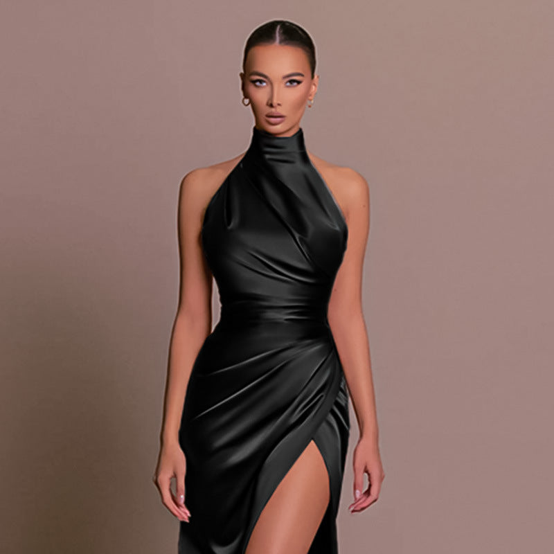 Halter Sleeveless Split Bottoming Dress Autumn Stand Collar