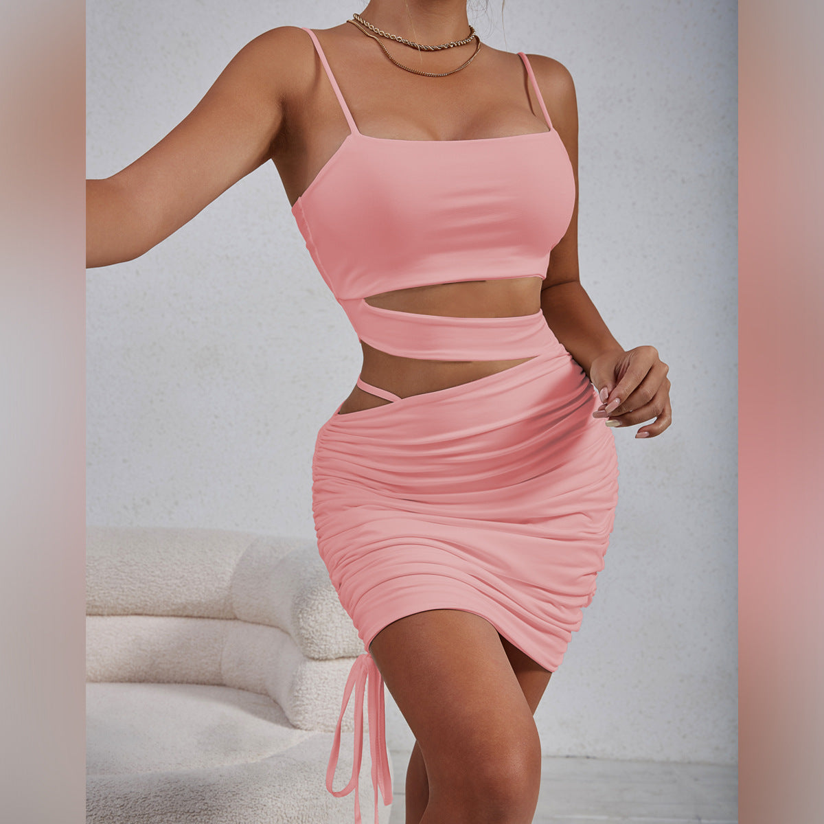 Women's Cutout Spaghetti-Strap Pleated Dress
