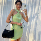 Twisted Off-Shoulder Pleated Short Dress