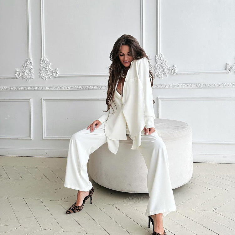 Asymmetric Blazer & Wide-Leg Pants Set