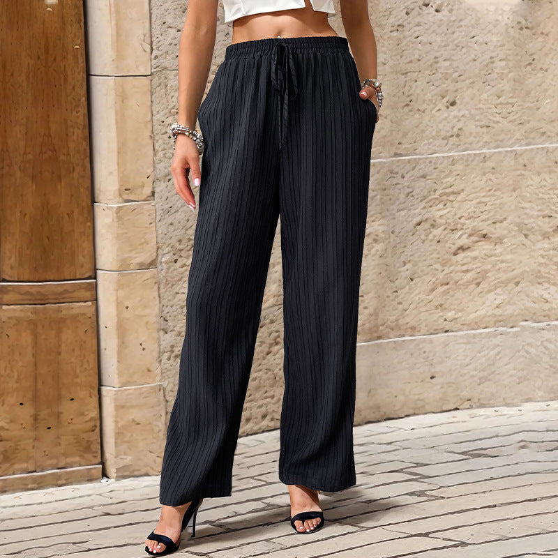 Solid Color Pleated Straight Pants