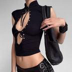 Summer Sexy Women Clothing Stand Collar Chest Hollow Out CO