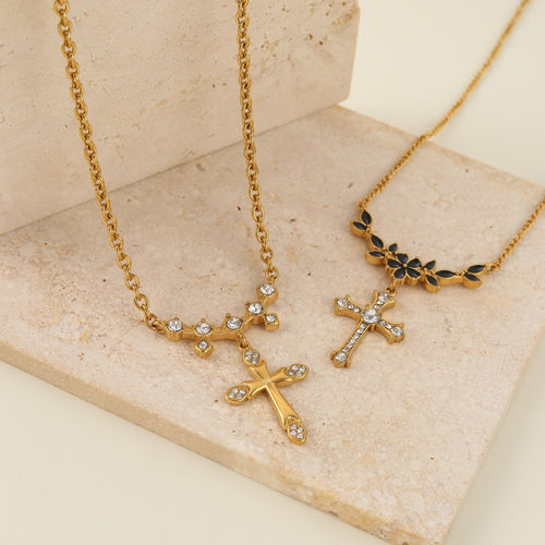 Cold Stainless Steel Cross Embellished Hemp Floral Chain Necklace Personalized Minority Exquisite Refined Grace Necklace