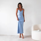 Women's Dress Sling Satin Backless Lace Up Waist Controlled Dress