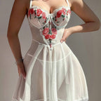 Women's Sheer Mesh Embroidered Lingerie Set