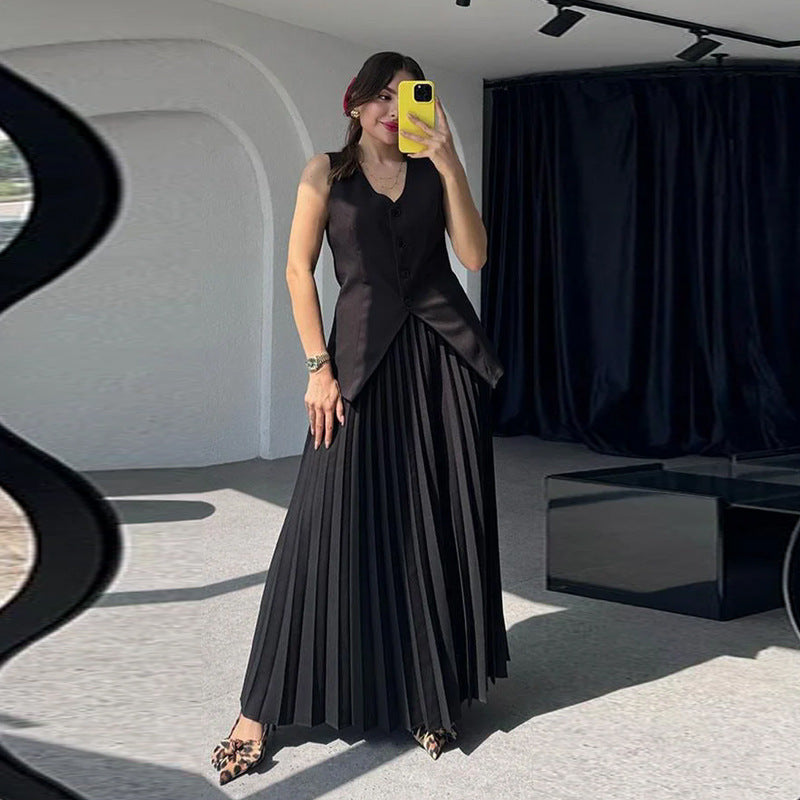 Women's Pleated Top And Skirt Two-Piece Set