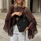 Women's Round Neck Ruffle Sleeve Gentle Loose Chiffon Shirt