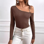 Women's Simple Elegant T shirt Spring Summer One Shoulder Cold Shoulder Unilateral Sling Scheming Tops