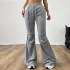 Simple Office Casual Pants Drawstring Elastic Waist Slim Wide Leg