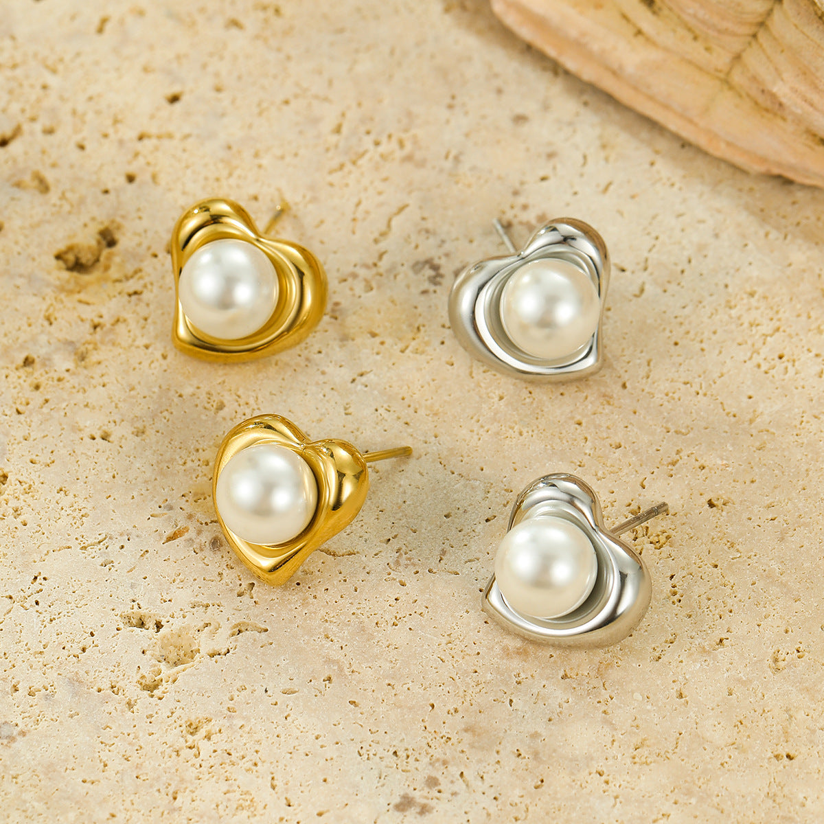 Pearl Heart Stud Earrings