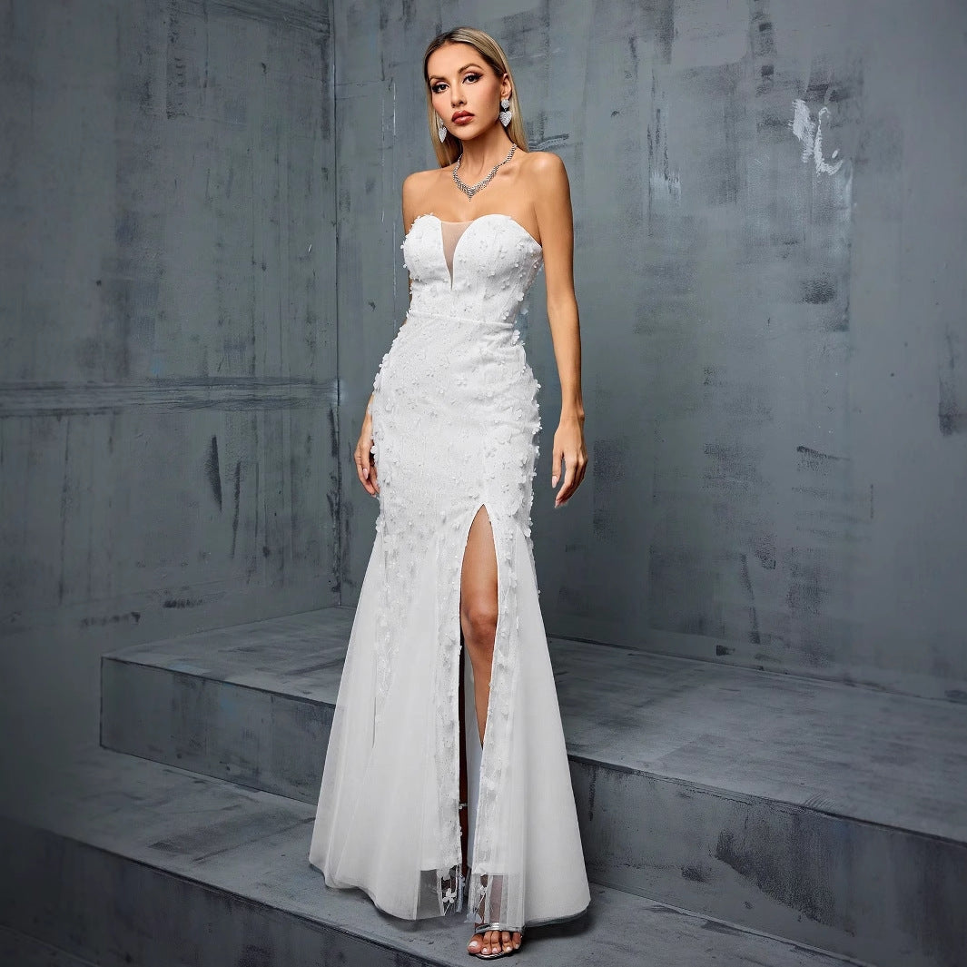 Women's Tube Top Evening Dress V Neck Fishtail Gauzy Gown Cocktail Party Annual Party Little Dress