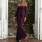 Women's Sweetheart Ruched Long Sleeve Maxi Dress