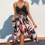 Women's Women's's V Neck Strap Asymmetric Lace Stitching Dress