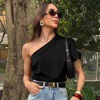 Women's Satin Asymmetric One-Shoulder Top