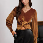Women's French Chic Waist Twist Tight Waist Long Sleeved Shirt