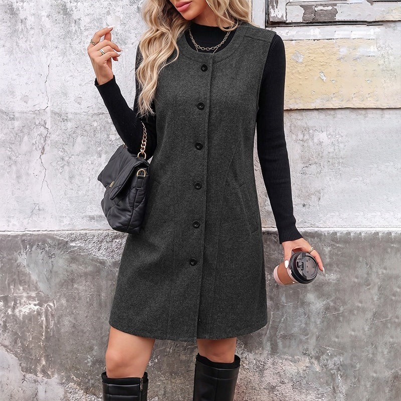 Long Wool Sleeveless Vest Coat