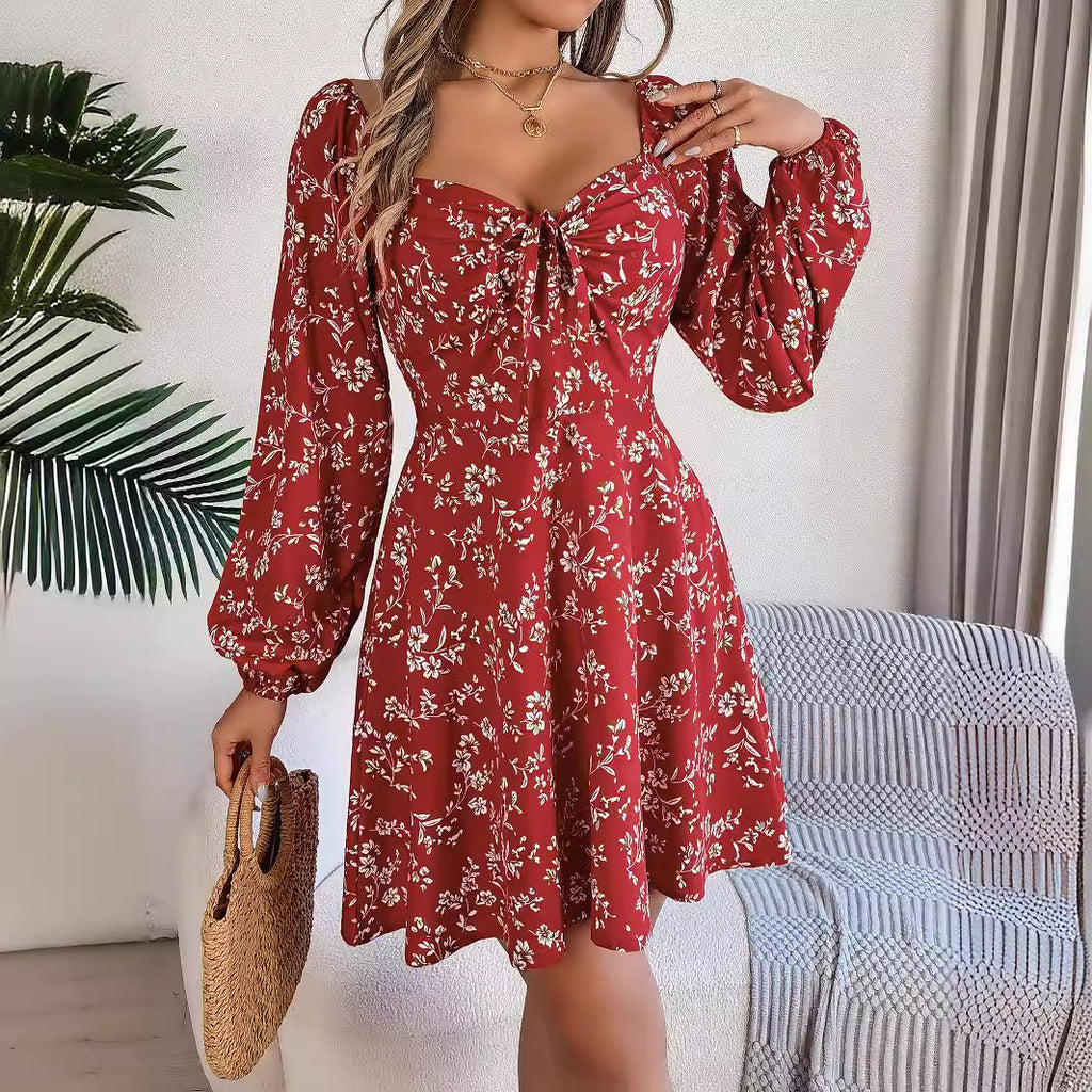 Women's Floral Long Sleeve A-Line Mini Dress