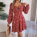 Women's Floral Long Sleeve A-Line Mini Dress