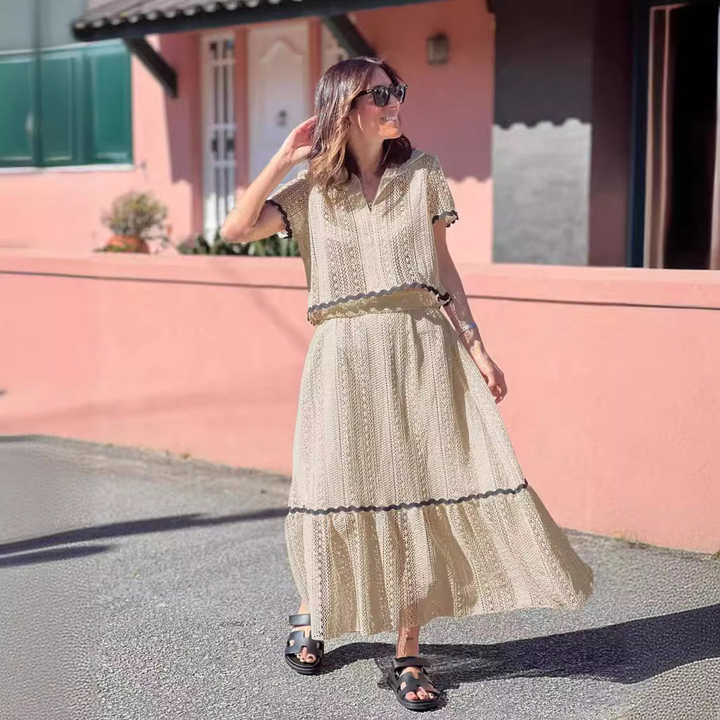 Women's Comfort Shirt Collar Lace Skirt