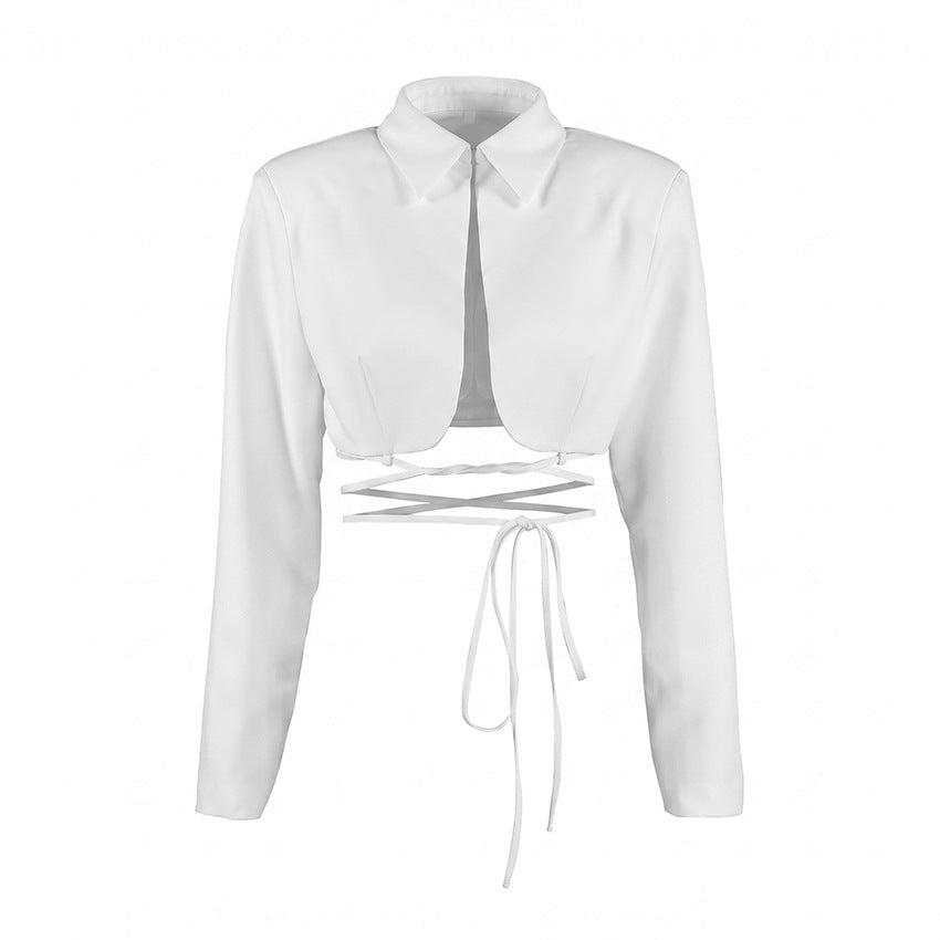 Classic Autumn Winter White Short Lace up Small Blazer One