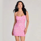 Women's Dress Spring Summer Sexy Sequin Sling Pink Elegant Dress Short