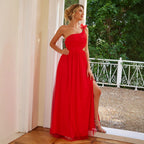 Solid-Color Voile Slit Dress