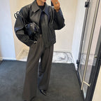 Women's Faux Leather Collared Coat