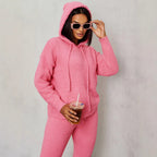 Autumn Winter Sweater Casual Hooded Plush Slim Fit Two Piece Sets