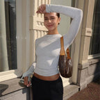 Women's Shirt Solid Color Long Sleeve Round Neck T-Shirt Basic Tight