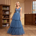 Women's Women Sleeveless V-Neck Back Zipper Full Lining Evening Dress