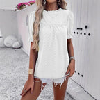 Women's Printed Ruffle Sleeve Fluted Collar Top