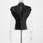Crocodile Pattern Leather Blazer Vest