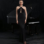 Women's Summer Sexy Elegant Halter Sexy Maxi Dress Elegant Pearl Stitching Split Dress