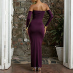 Women's Sweetheart Ruched Long Sleeve Maxi Dress