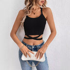 's High End Lace Up Cropped Rib Vest Top
