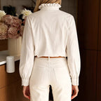 Women's Spring Summer Ladies Solid Color Stitching Fungus Long Sleeve Single Breasted Casual Shirt