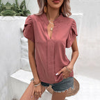 Women's Summer Women Clothing Pullover V Neck Red Shirt Women