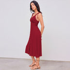 Women's Cotton V-Neck Ruffled Slit Midi Dress