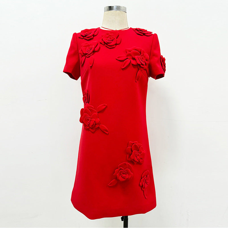 Women's Star 3D Floral Short Sleeve Small Dress