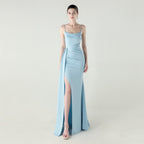 Women's Camisole Tube Top Satin Pleated Fishtail High Slit Evening Dress Elegant Slim Dress For Dinner Ceremony