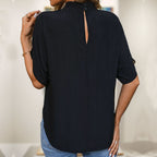 Women's Summer Women Clothing Stand Collar Batwing Sleeve Black Top For Women