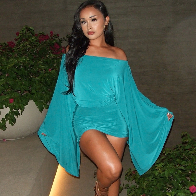 Women's Off-Shoulder Long-Sleeve Top And Skirt Two-Piece Set
