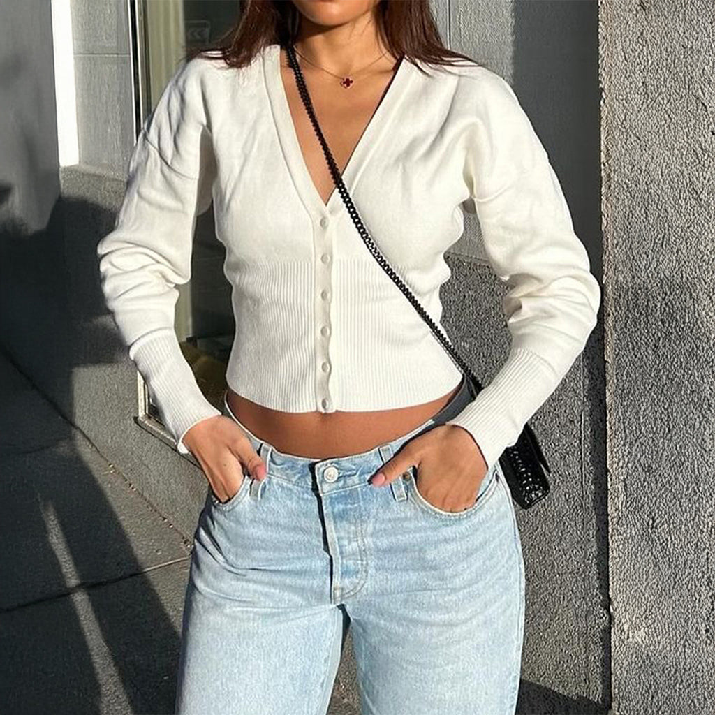 Women's Diyun Casual Office Button Solid Color Base Sweater