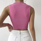 's Top Hollow Out Cutout Out Strap Solid Color Short Slim