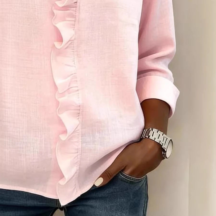 Women's Ruffle-Detail V-Neck Long-Sleeve Blouse