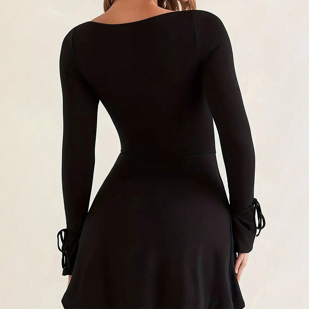 Women's Western Classy Square Collar Red Dress High Waist