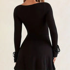 Women's Western Classy Square Collar Red Dress High Waist