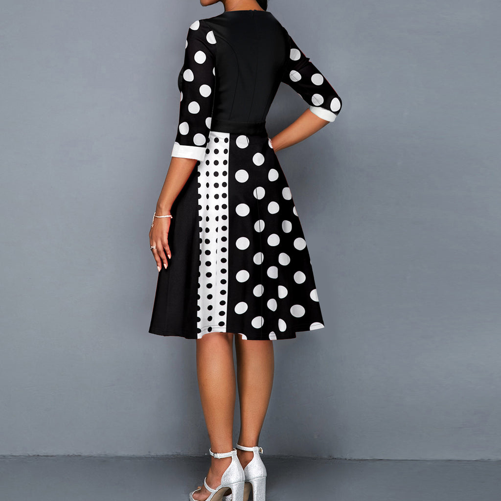 Casual Elegant High Waist Round Neck Half Sleeve Swing Mid Length
