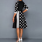 Casual Elegant High Waist Round Neck Half Sleeve Swing Mid Length